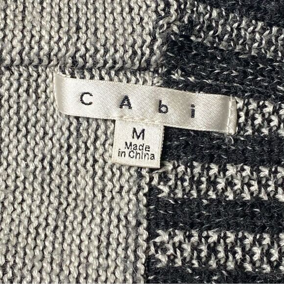Cabi Black & Gray Shawl Collar Drapped Open Front Knit Cardigan Women's Medium - Picture 4 of 13